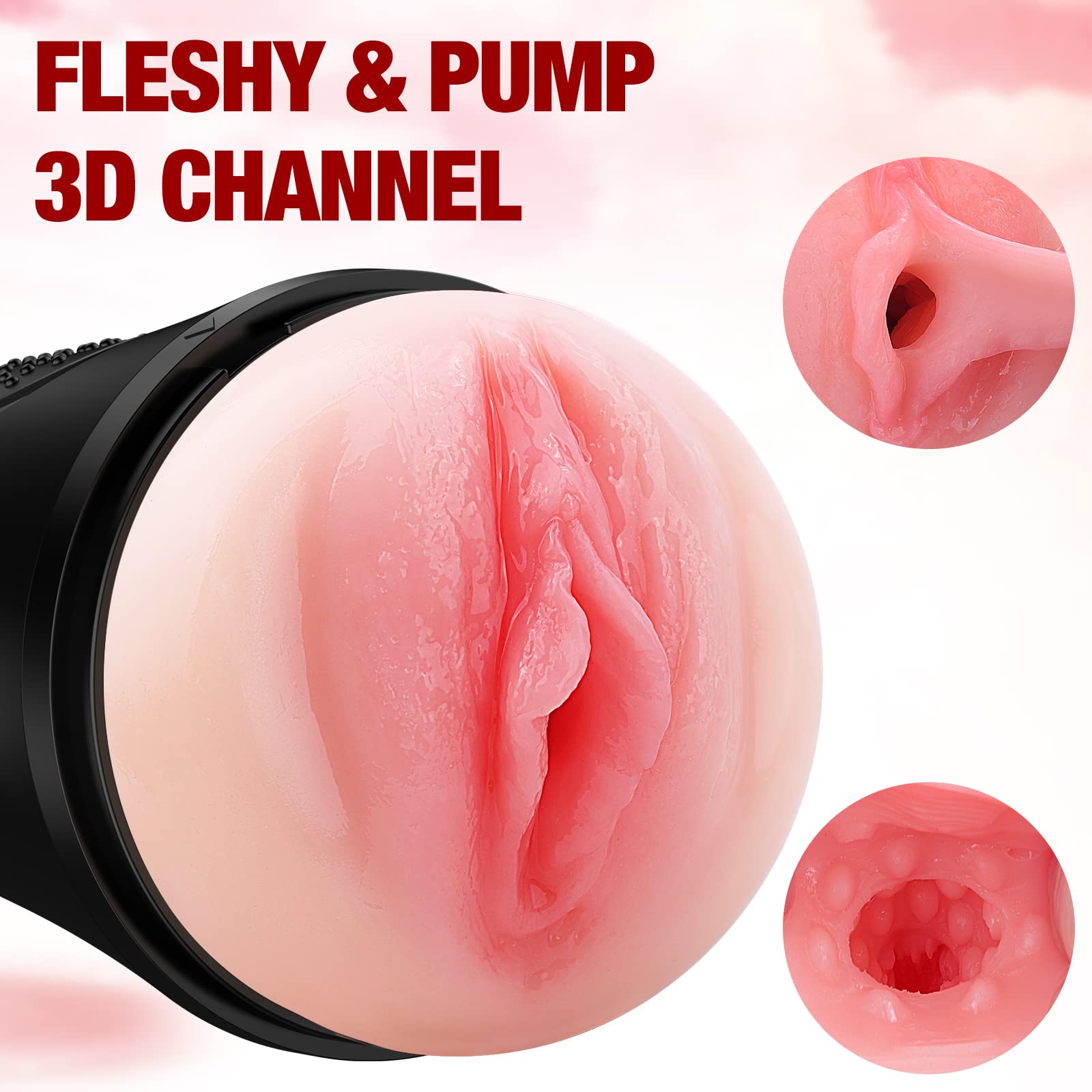 Mens Sex Toys Male Masturbator, Vibrating Masturbator Squeezable Pocket Pussy for Men with 7.5" Depth Lifelike Textured Vagina, Plump and Soft Fleshy Masturbating Stroker Toys, Adult Sex Toys for Men