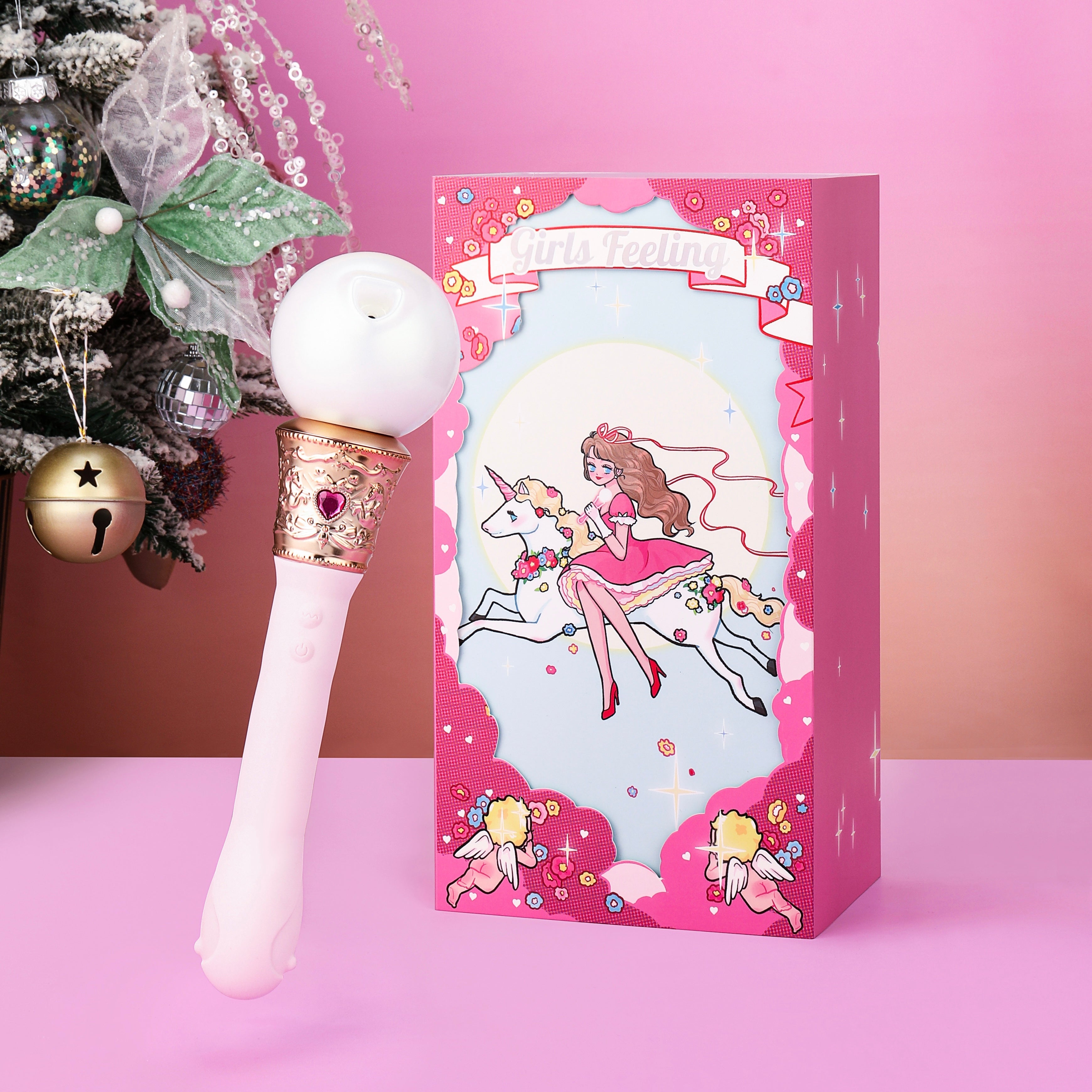 Girls Feeling 2-in-1 Unicorn Fairy Wand Vibrator with 8 suction & 10 vibrating modes