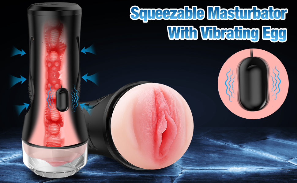 Mens Sex Toys Male Masturbator, Vibrating Masturbator Squeezable Pocket Pussy for Men with 7.5" Depth Lifelike Textured Vagina, Plump and Soft Fleshy Masturbating Stroker Toys, Adult Sex Toys for Men